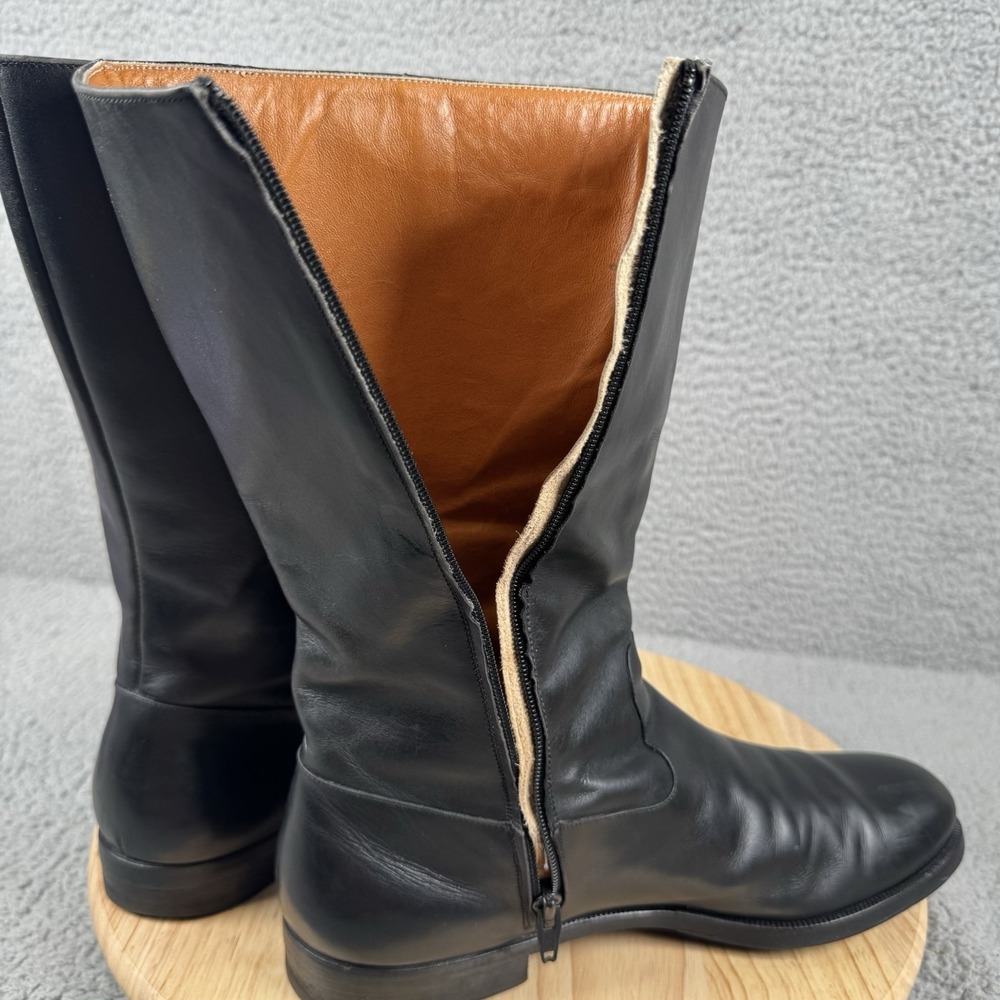 Salvatore Ferragamo Boots Mens Size 10 Black Leather Zip Up Riding Made in Italy - Picture 8 of 14